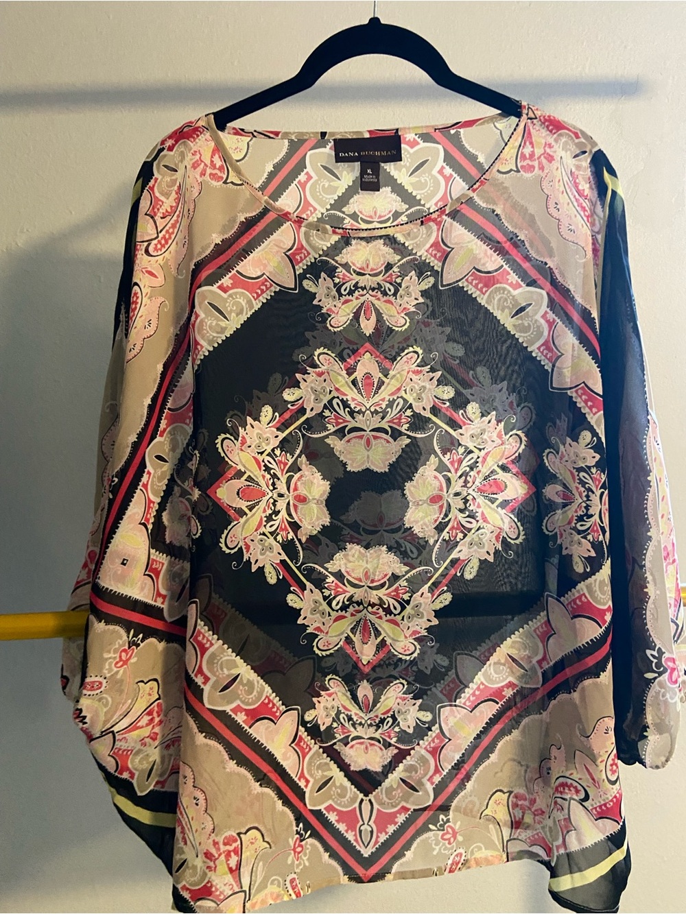 Dana Buchman Black and Pink Paisley Medallion Tunic